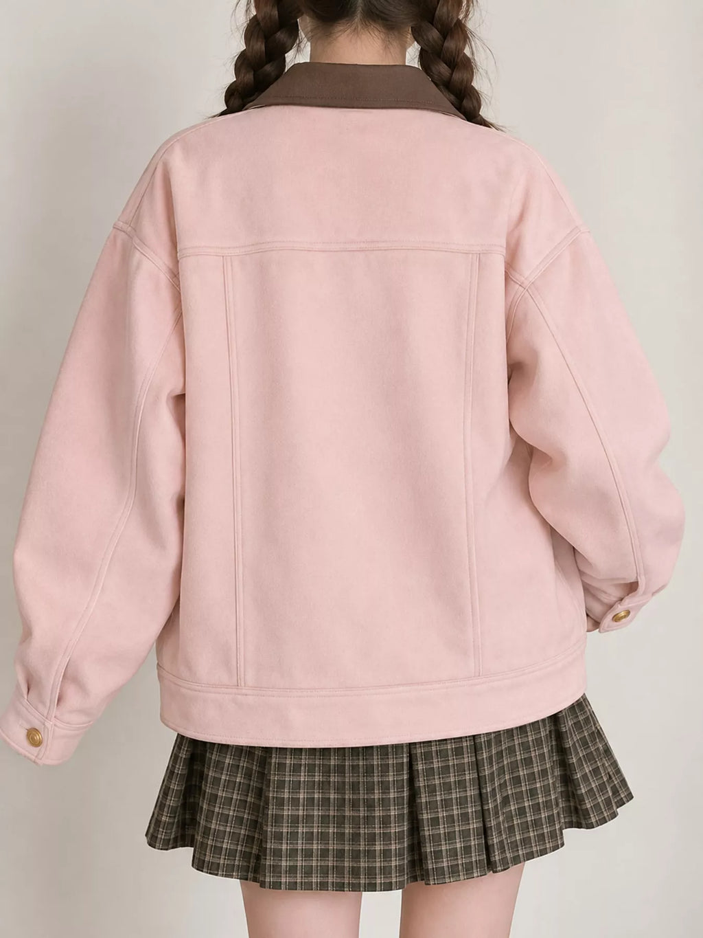 Pink suede button-up dropped shoulder jacket, view 4