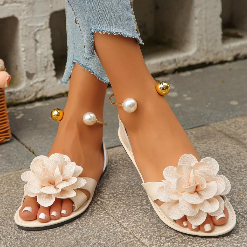 Open toe flower sandals by Trendsi featuring stylish straps and floral accents on a comfortable sole.
