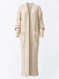 Cable knit longline open-front cardigan
