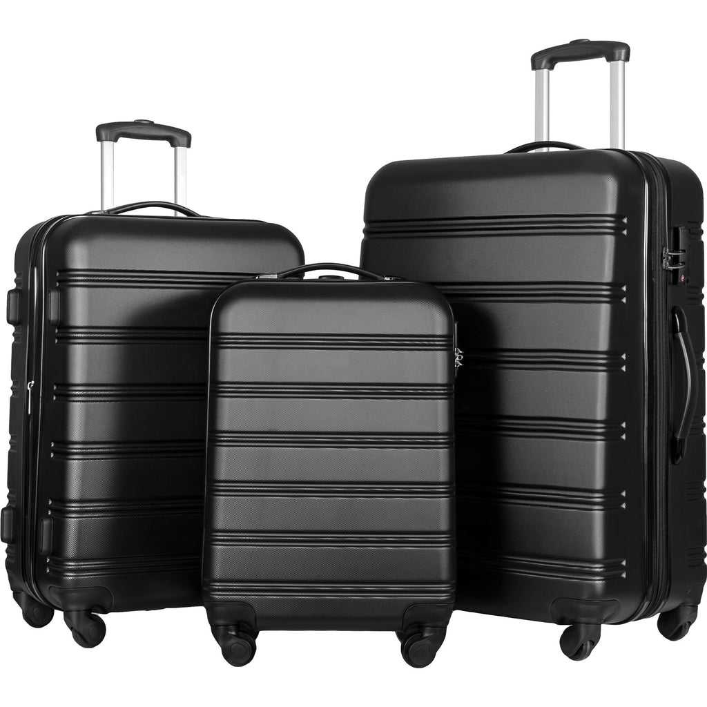 3-Piece Hardside Spinner Luggage Set with TSA Lock – Black