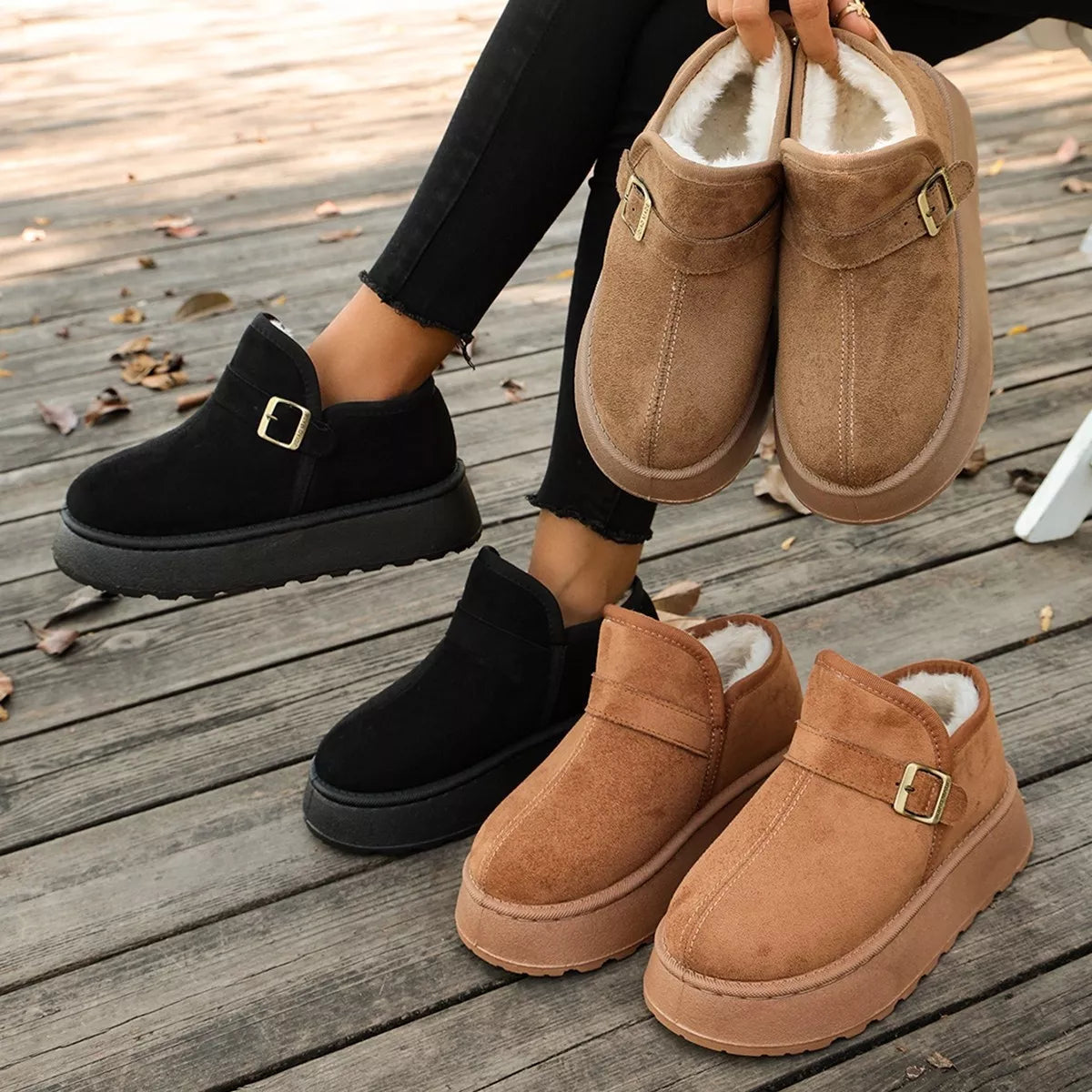 Round toe suede platform boots