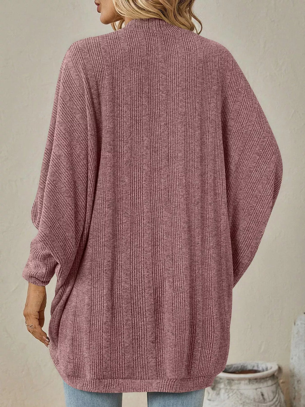 Open-front ribbed batwing sleeve cardigan, view 12