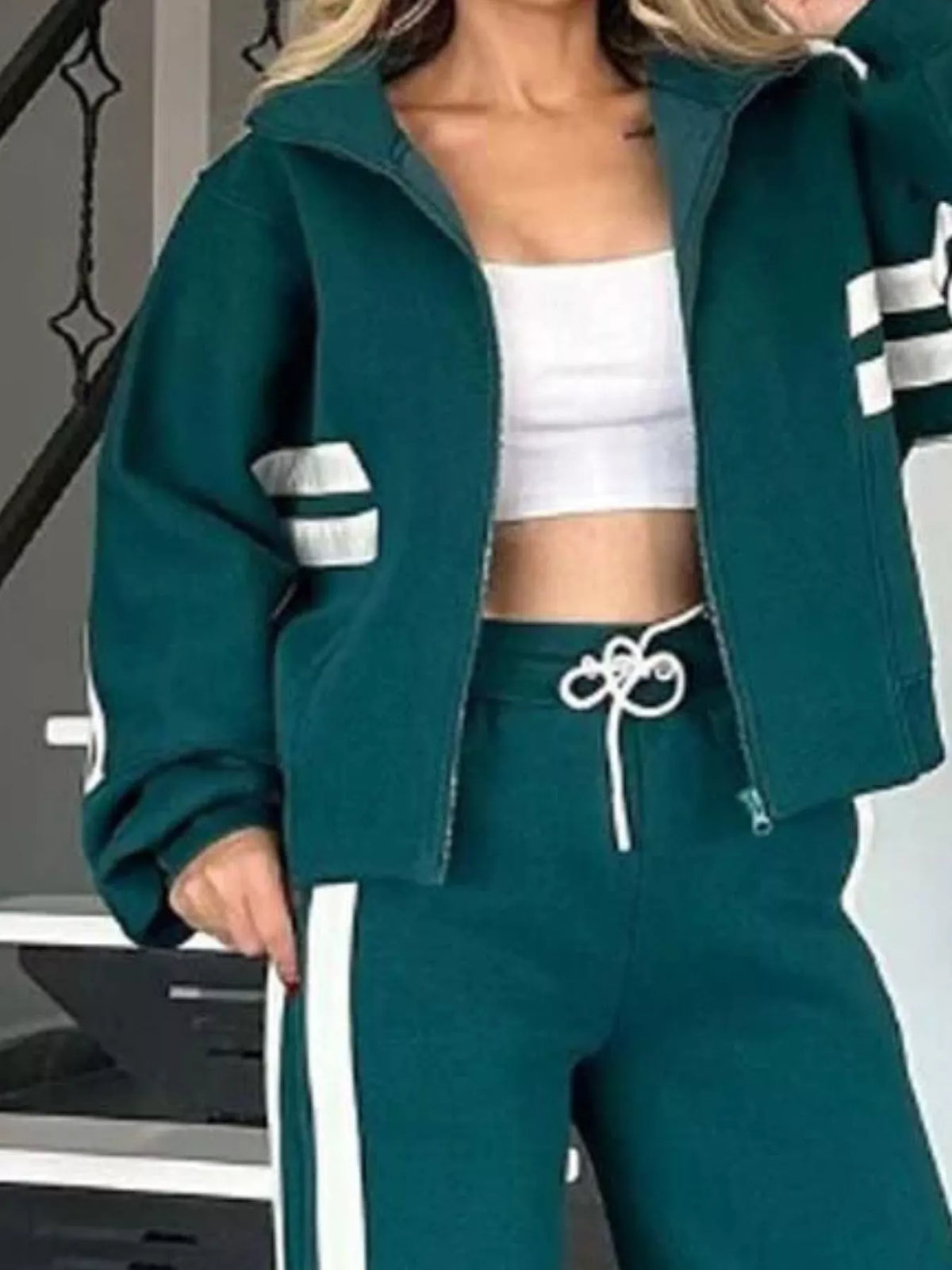 Contrast stripe zip-up jacket and pants set, view 11