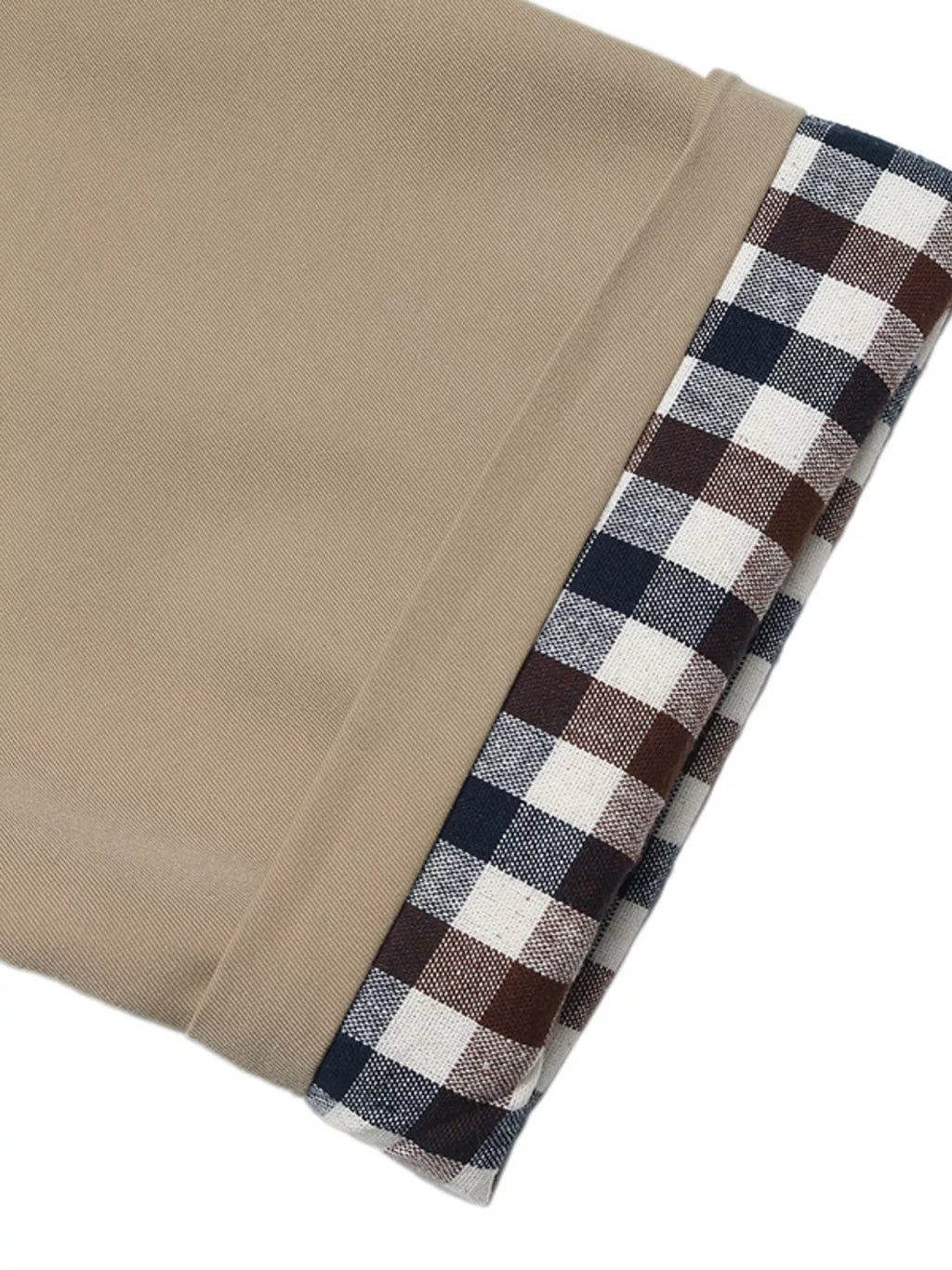 Khaki button-up trench coat with checkered lining, view 10