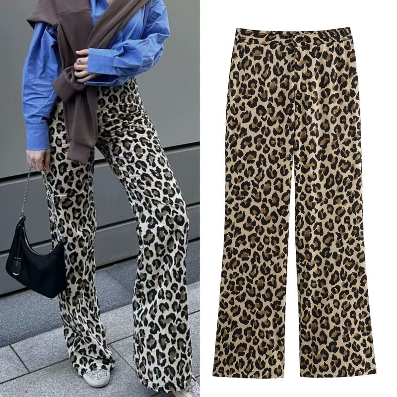 Women's Leopard-Print Wide-Leg Sport Pants