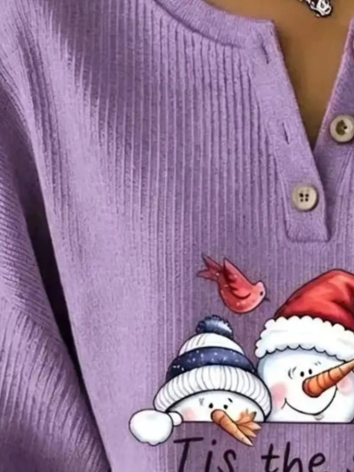 Christmas snowman graphic ribbed henley sweatshirt, view 16