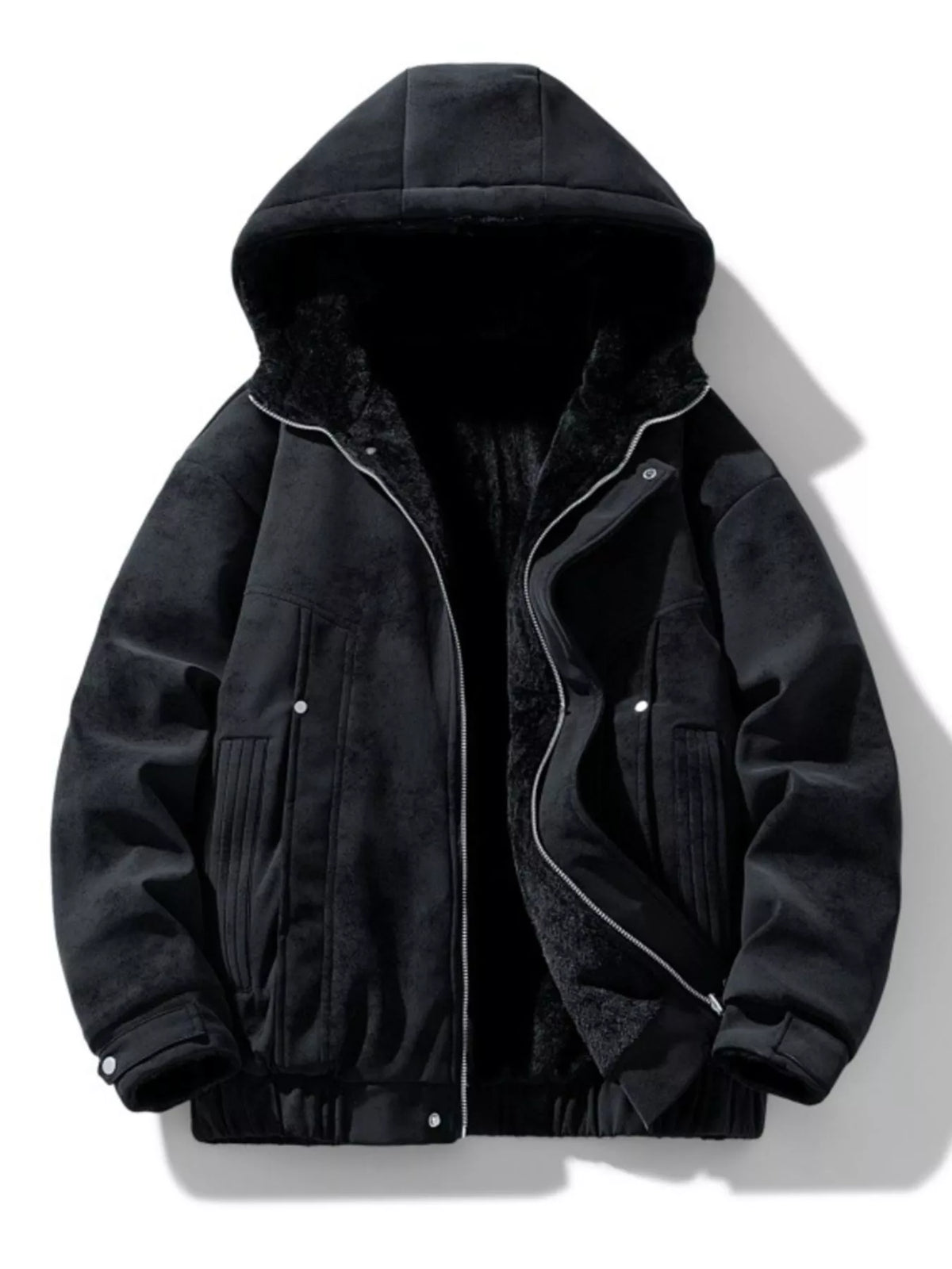 Men's plus size hooded fleece-lined winter jacket