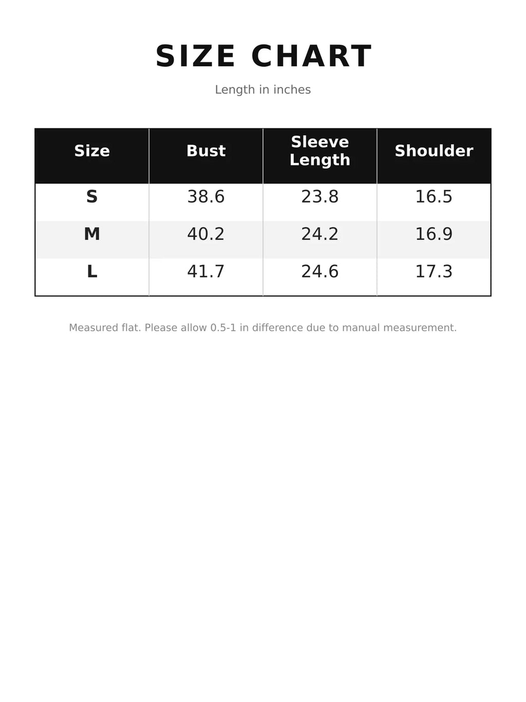 Size chart for brown vintage style suede button-down jacket