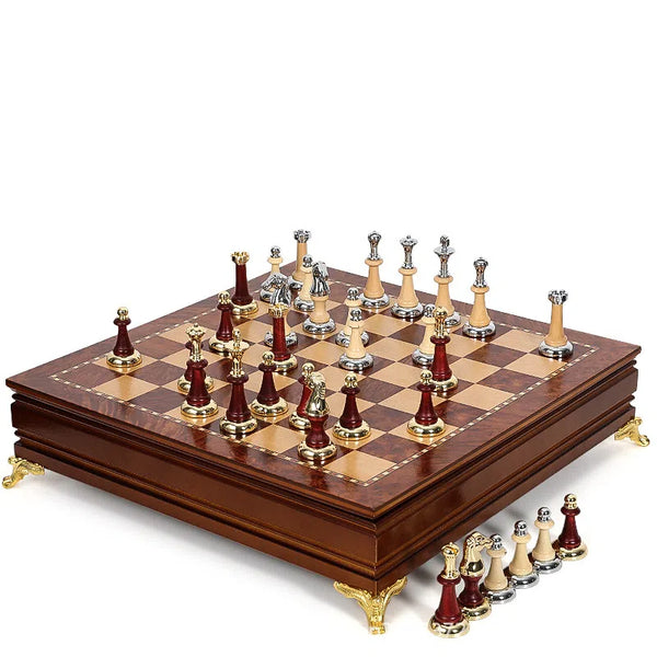 Metal & Solid Wood Tabletop Chess Set