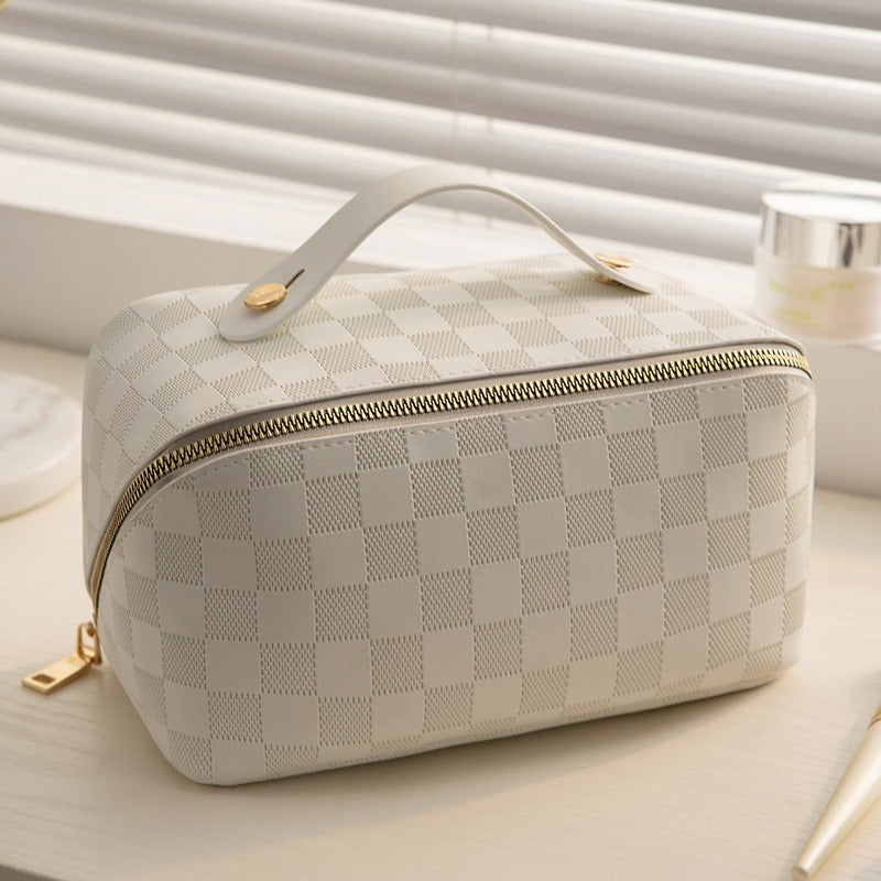 Women's Checkered PU Travel Makeup Bag