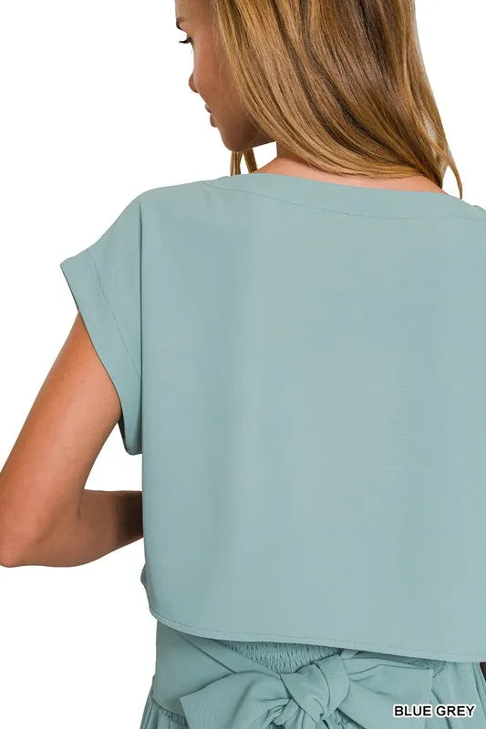 Zenana heavy woven span crop tee and skirt set, casual two-piece outfit with textured fabric and comfortable fit.