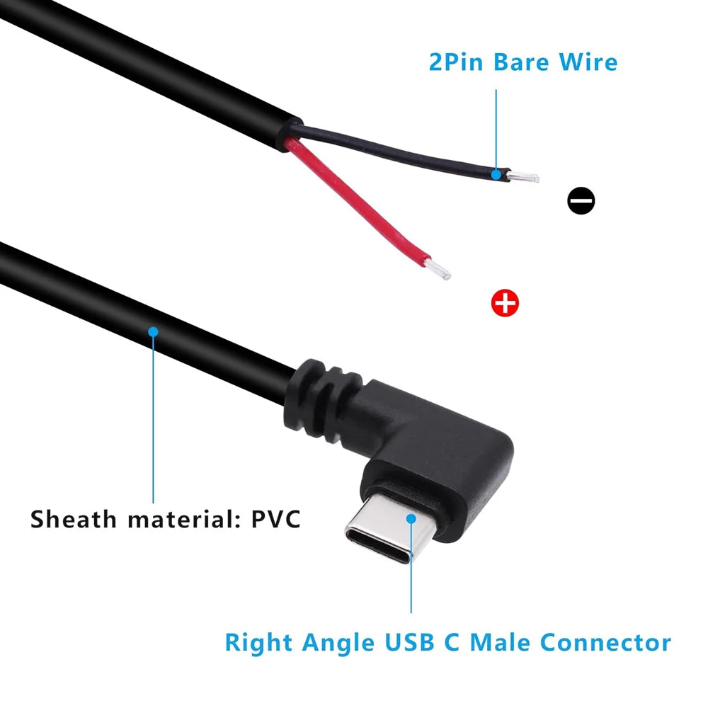 90° USB-C to 2-Pin Bare-Wire Power Cable