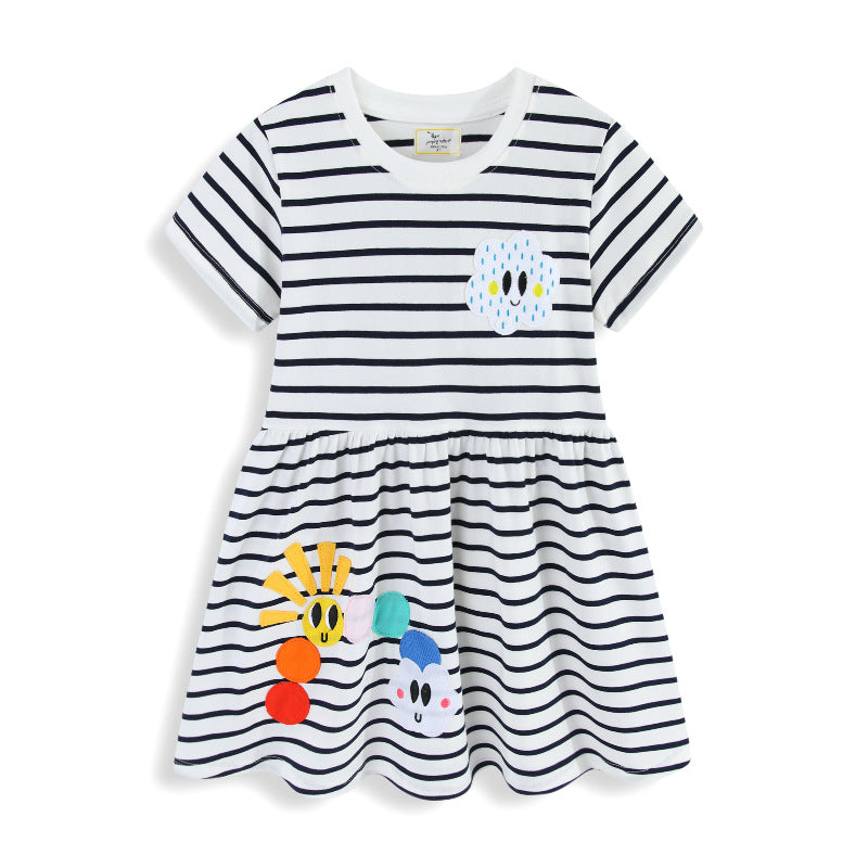Embroidered children's princess dress for girls, short sleeve, fashion summer dress