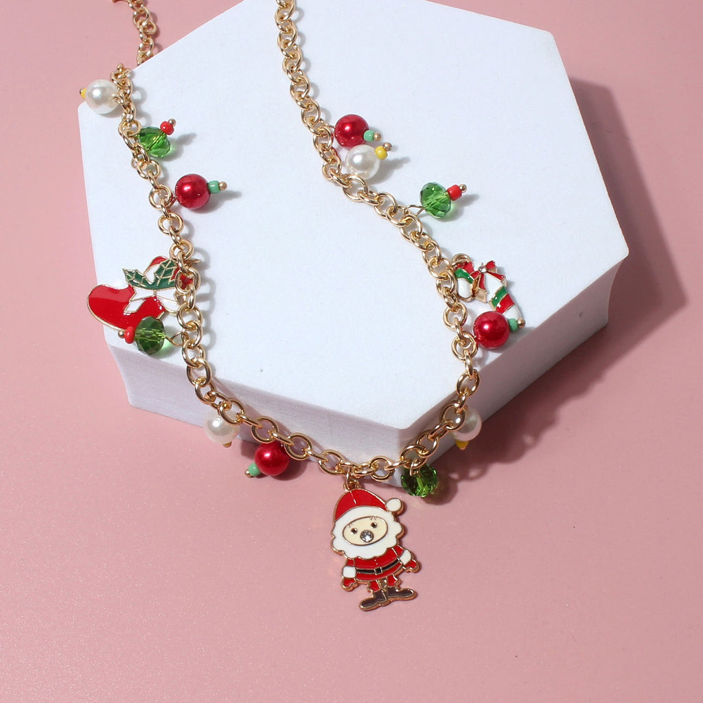 Holiday Necklace Colorful Pearl Christmas Necklace Ornaments