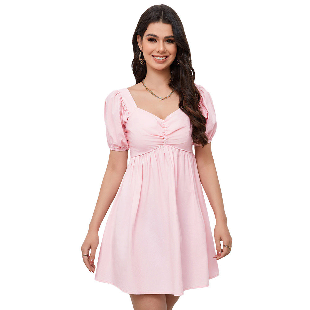 Women's Pink V-Neck Short-Sleeve Mini Dress