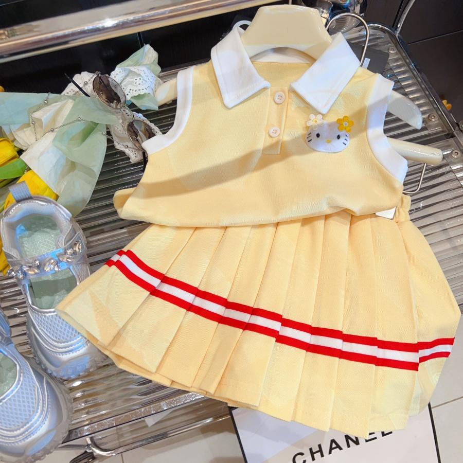 Cute CatSleeveless Polo Skirt Set for Girls Summer Fashion