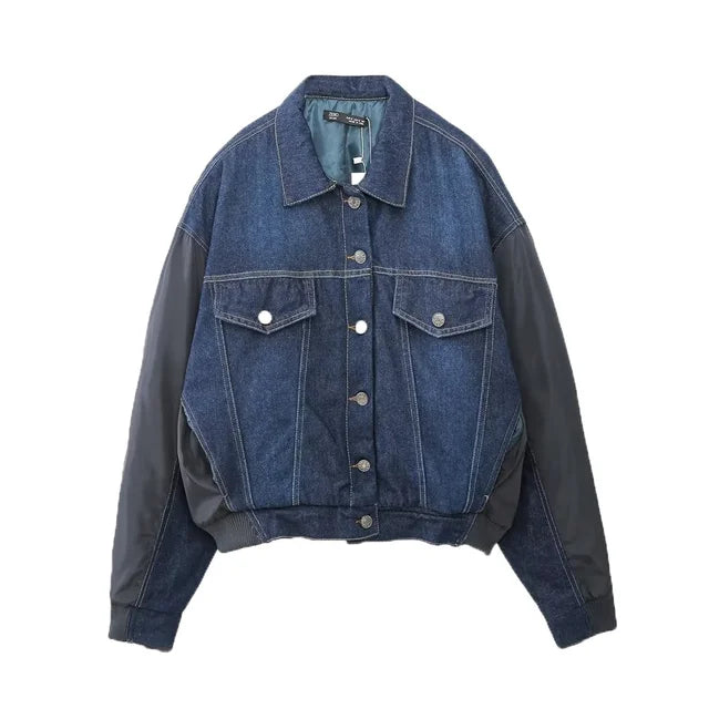 Spliced Denim Bomber Jacket