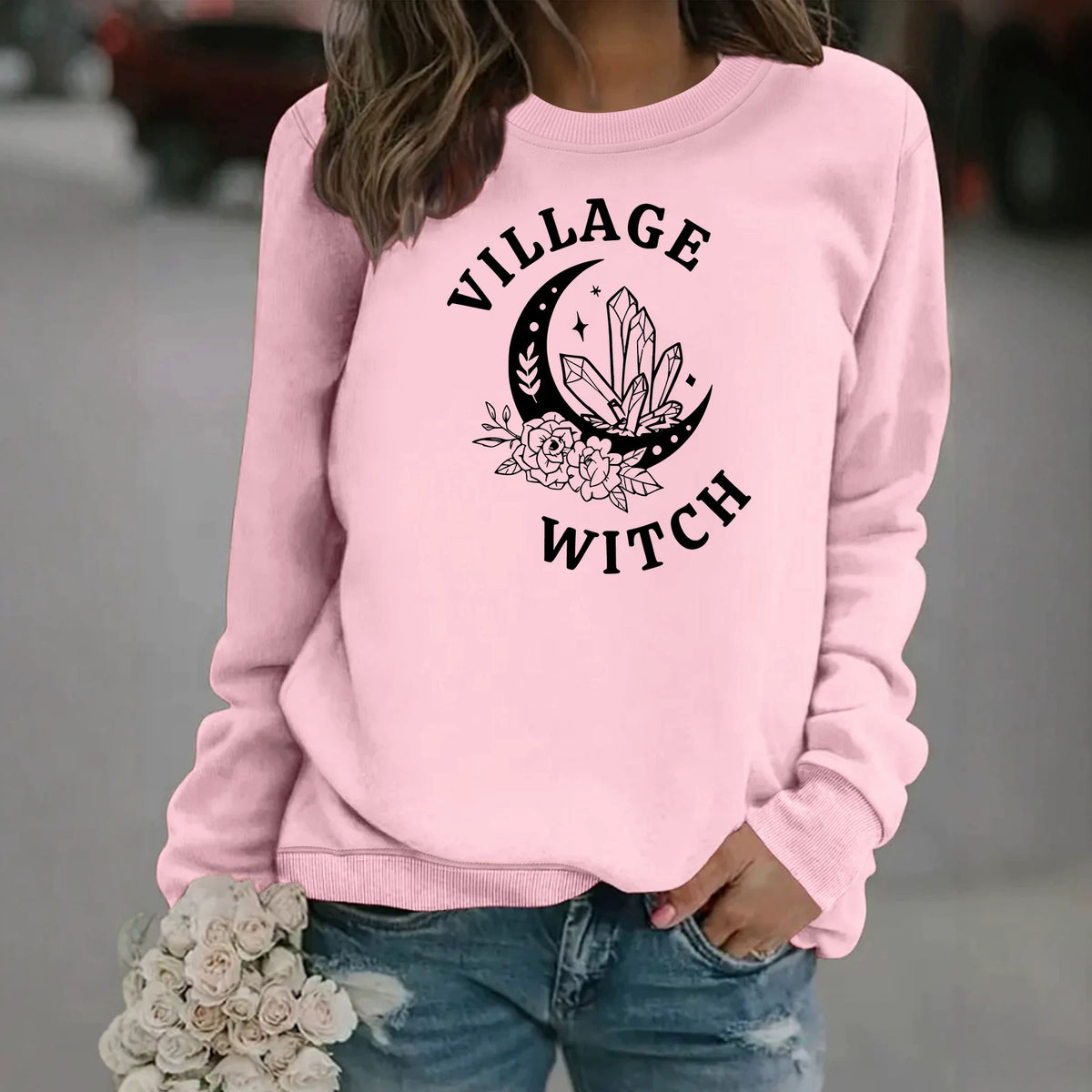 Women's Casual Printed Lantern-Sleeve Sweatshirt