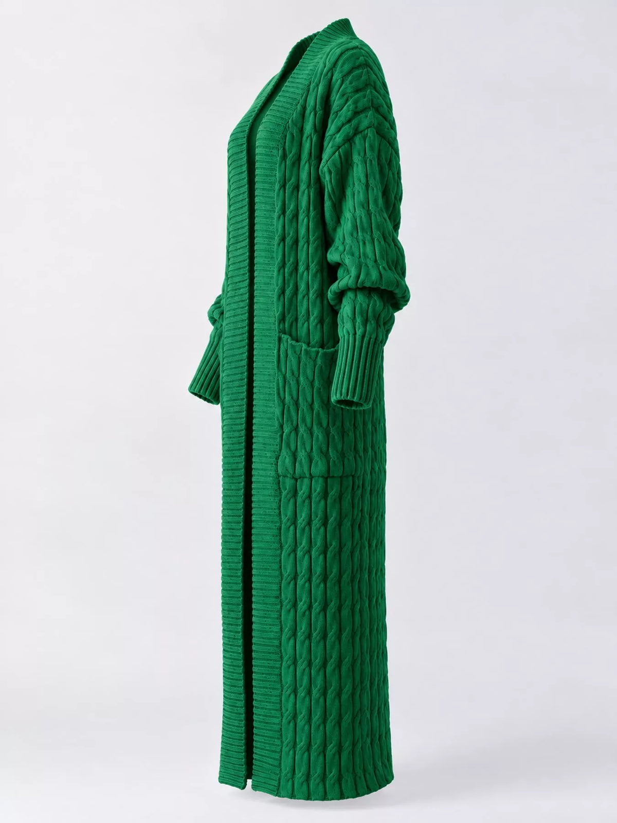 Cable knit longline open-front cardigan, view 25