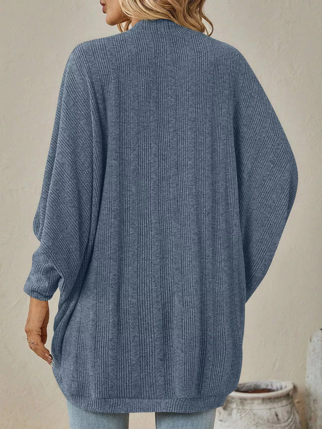 Open-front ribbed batwing sleeve cardigan, view 19