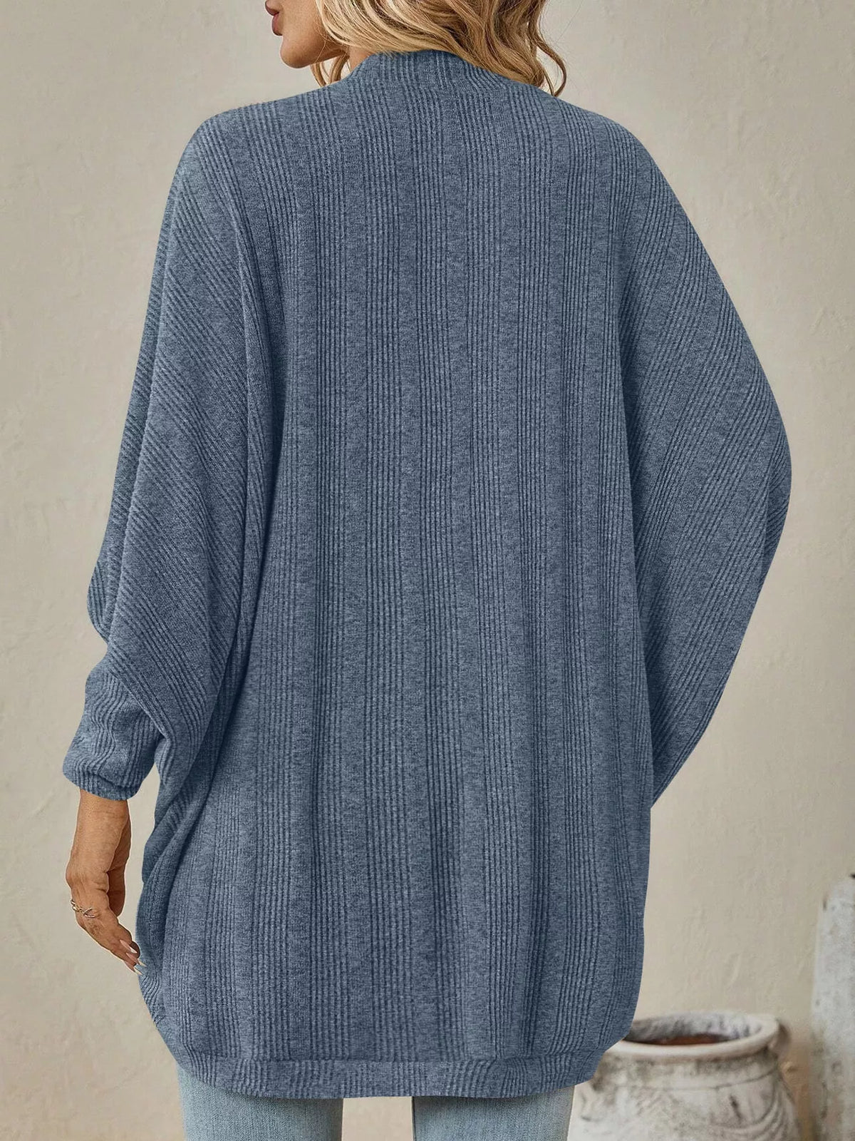Open-front ribbed batwing sleeve cardigan, view 19