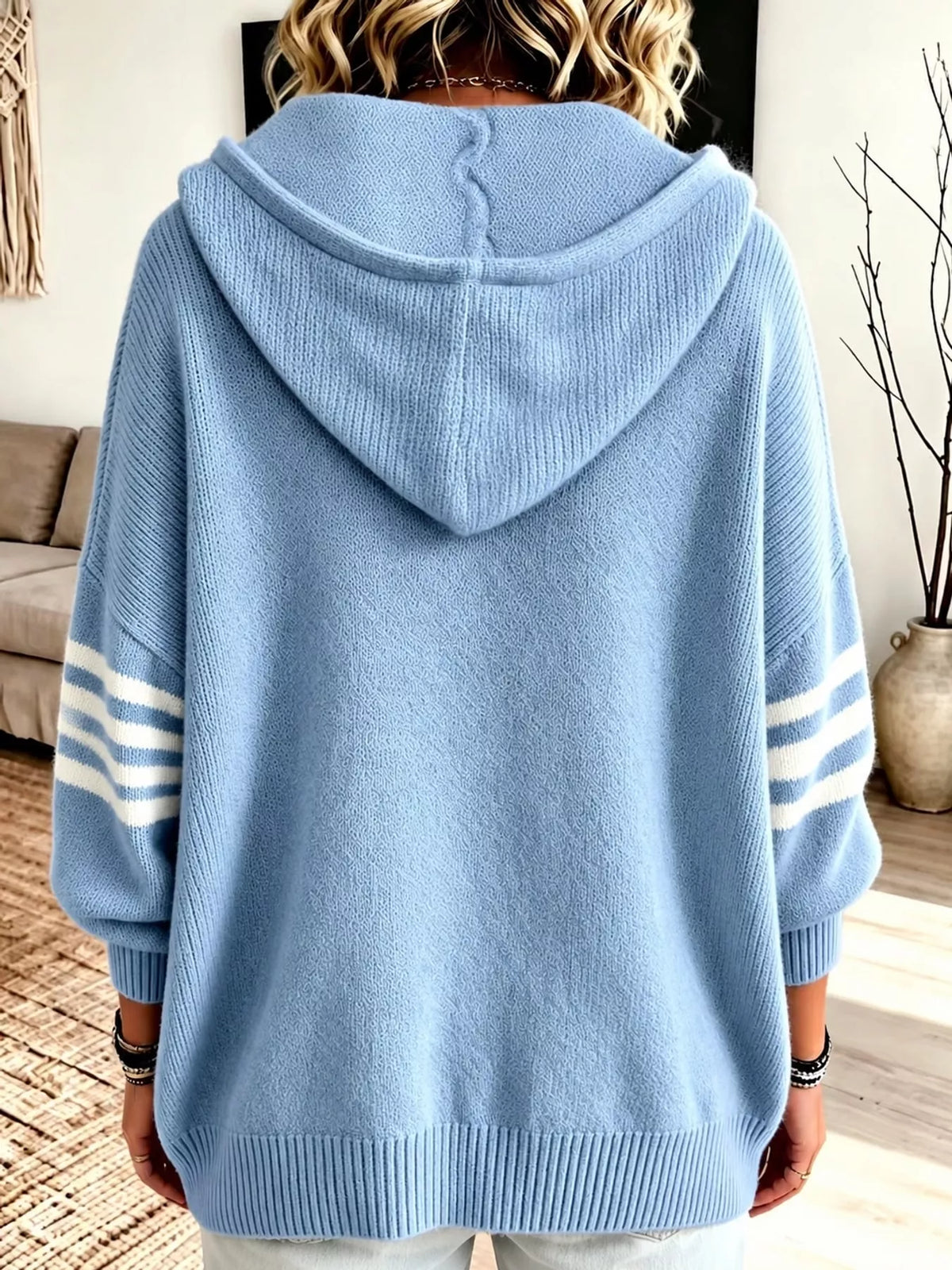 Plus size hooded zip-up knit cardigan, view 12