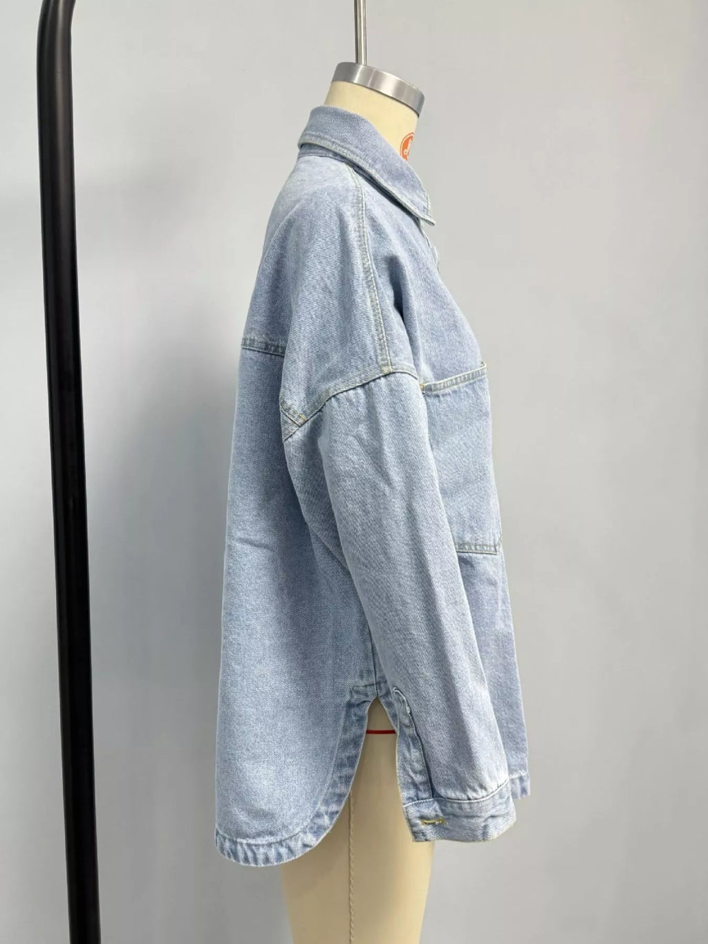 Button-down dropped shoulder denim jacket, view 5