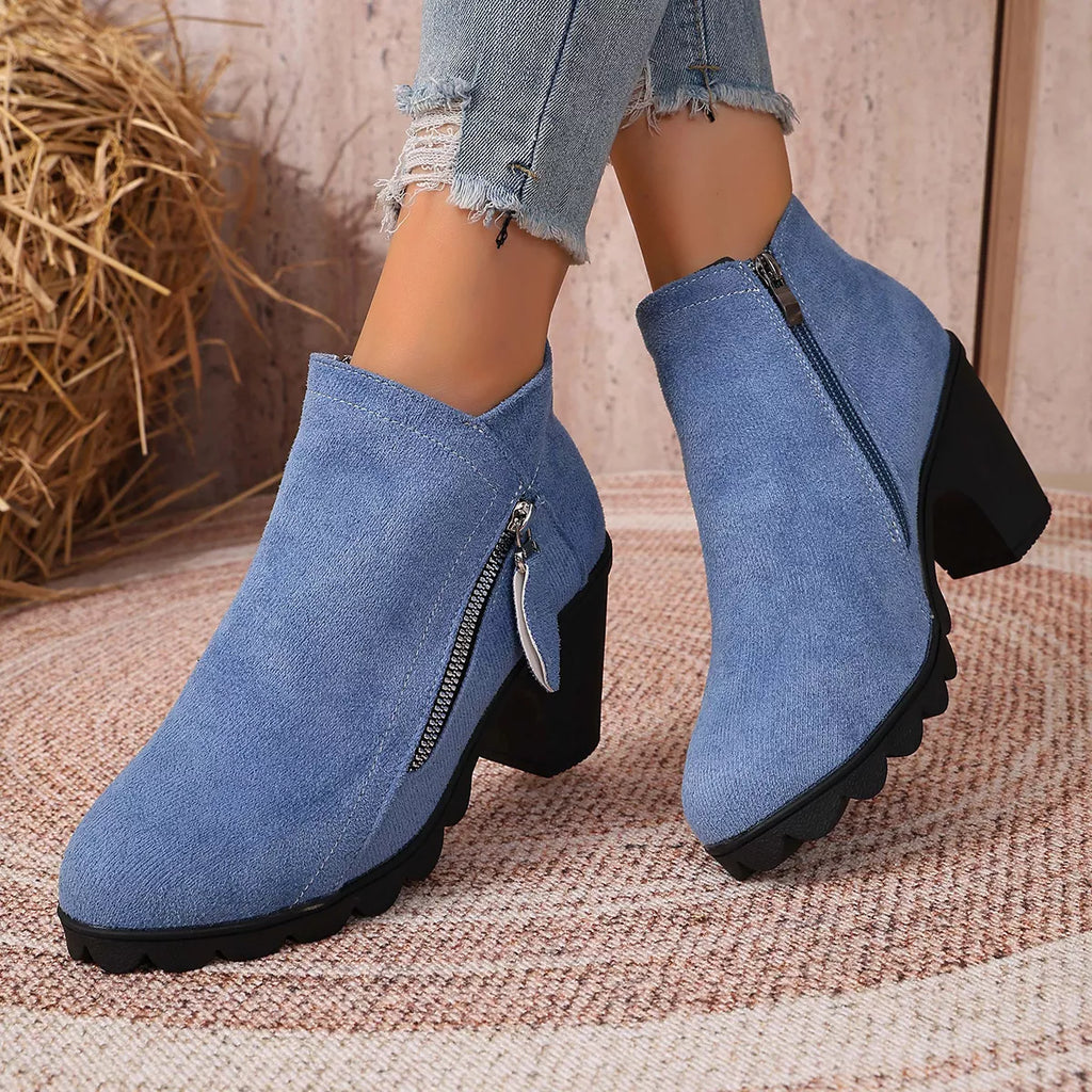 Round toe mid block heel boots, view 16