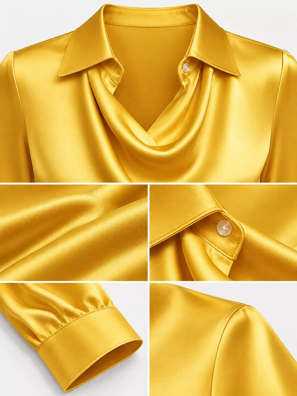 Plus size satin cowl neck blouse by Trendsi, showcasing the elegant front with smooth fabric and stylish drape.