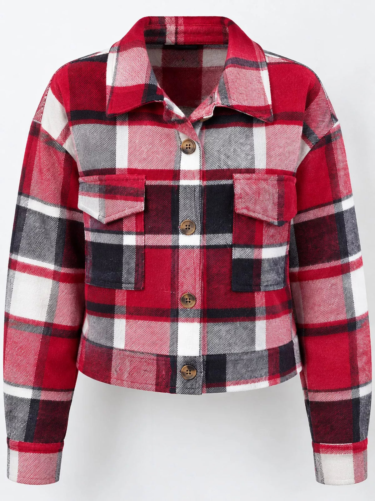Plaid button-front cropped jacket, view 51