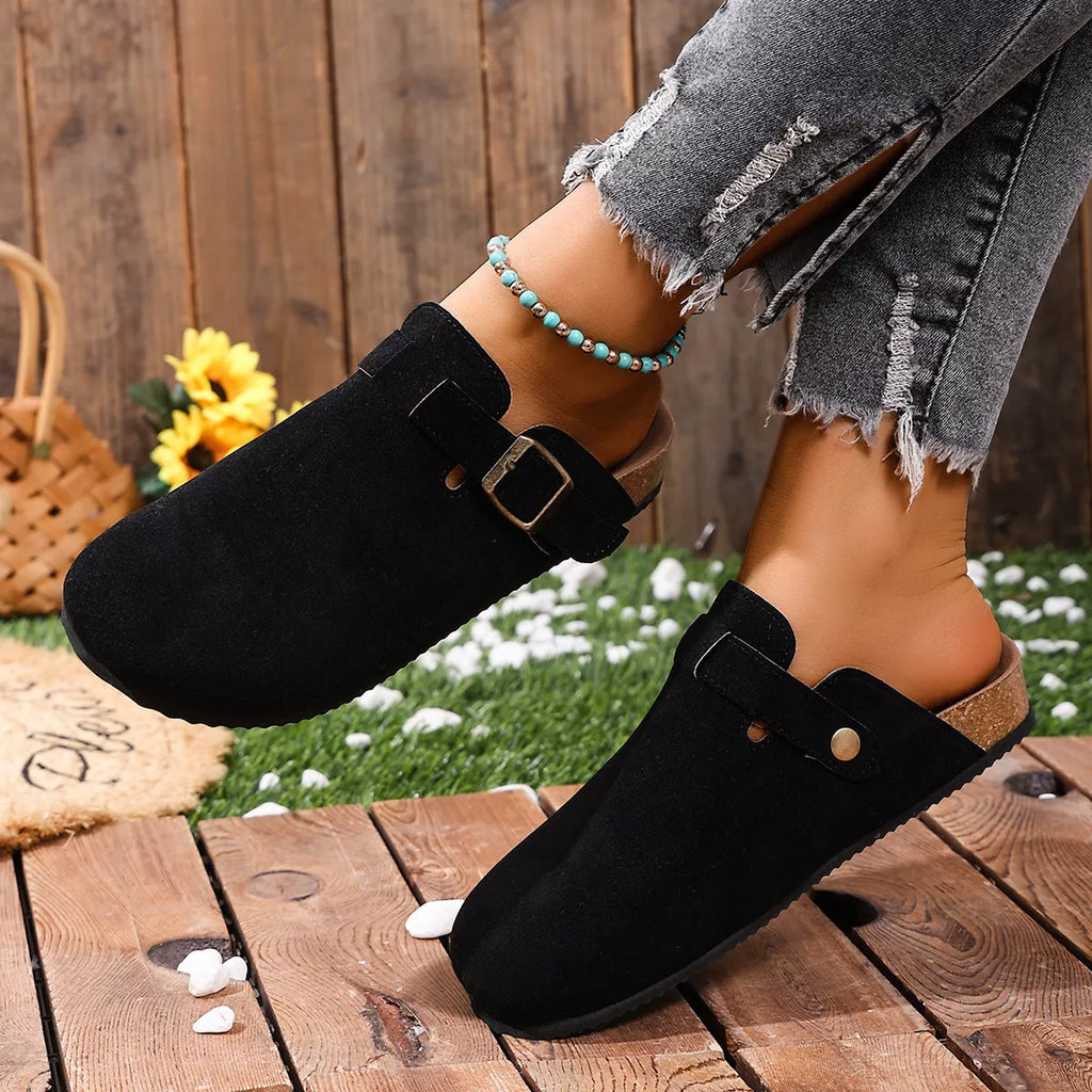 Trendsi round toe slip-on shoes in neutral color, featuring a sleek design and comfortable fit, ideal for casual wear.