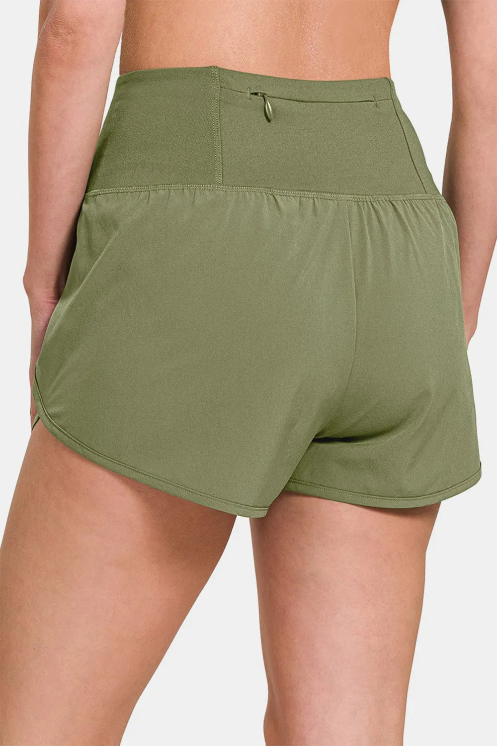 Zenana high-waisted active shorts with zippered back pocket, black athletic shorts for workout and casual wear