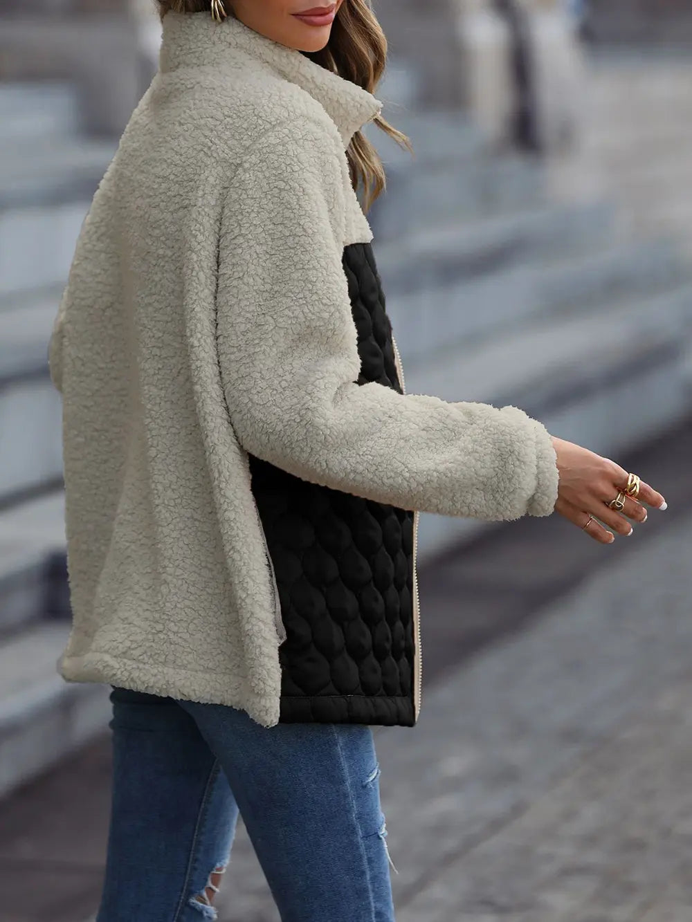 Leopard color block zip-up jacket, view 12