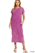 Zenana washed exposed seam short sleeve T-shirt dress with casual fit and lightweight fabric, perfect for everyday wear.
