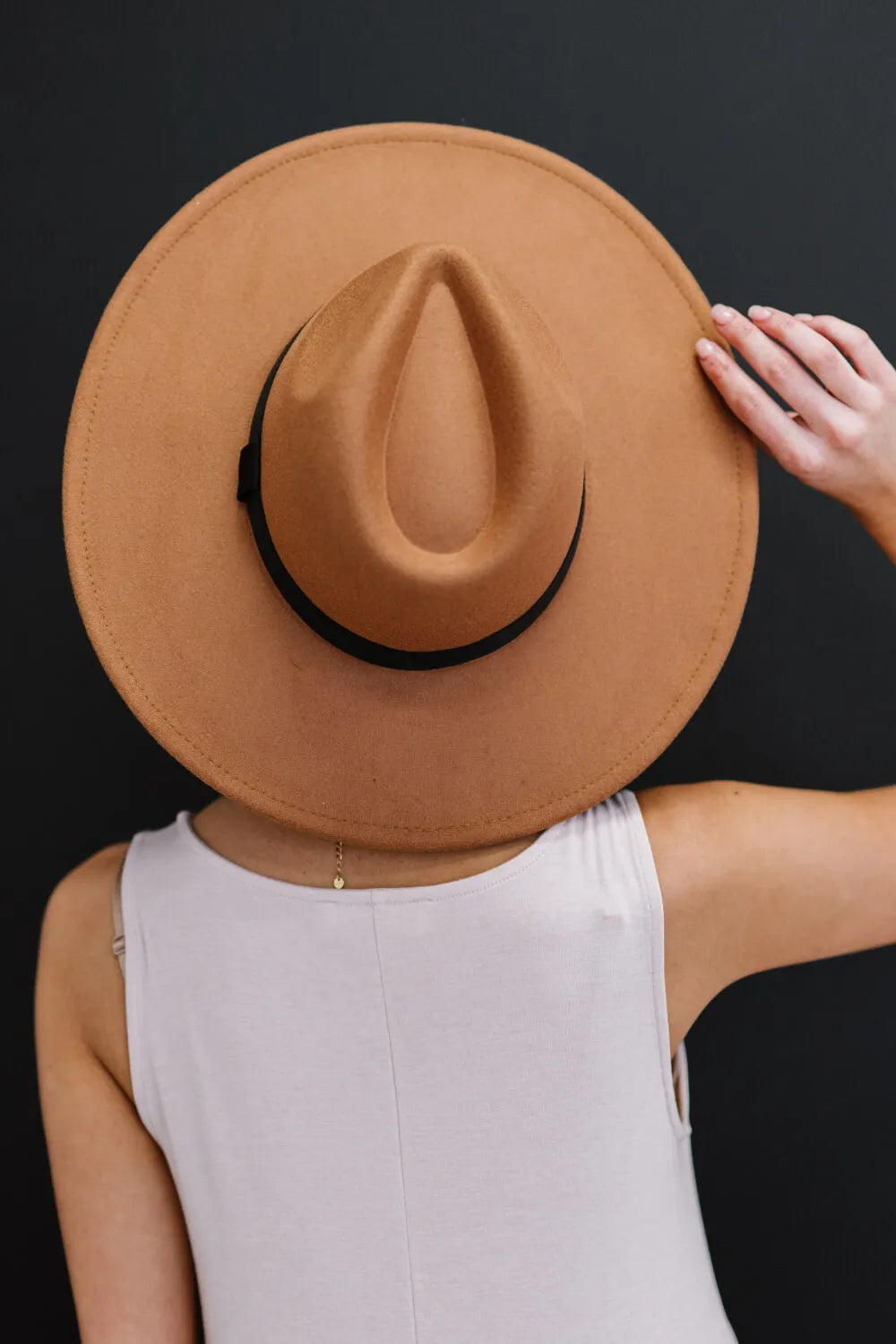 Fame You Got It Fedora Hat by Trendsi featuring a stylish tan felt design with a wide brim and decorative band.