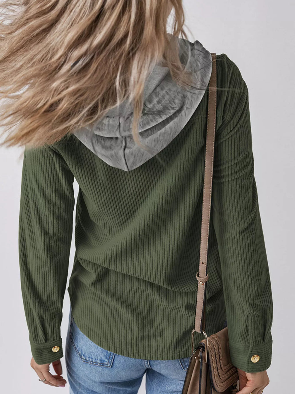 Hooded corduroy button-down jacket, view 13