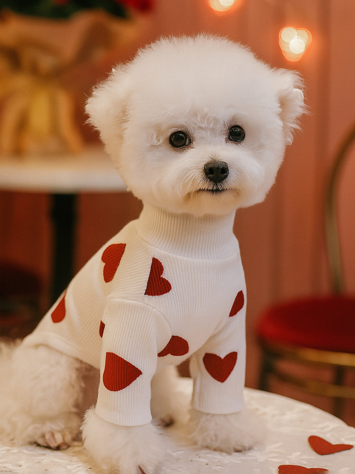 Cute heart pattern pet sweater by Trendsi, featuring cozy knit fabric and a stylish heart design for dogs or cats.