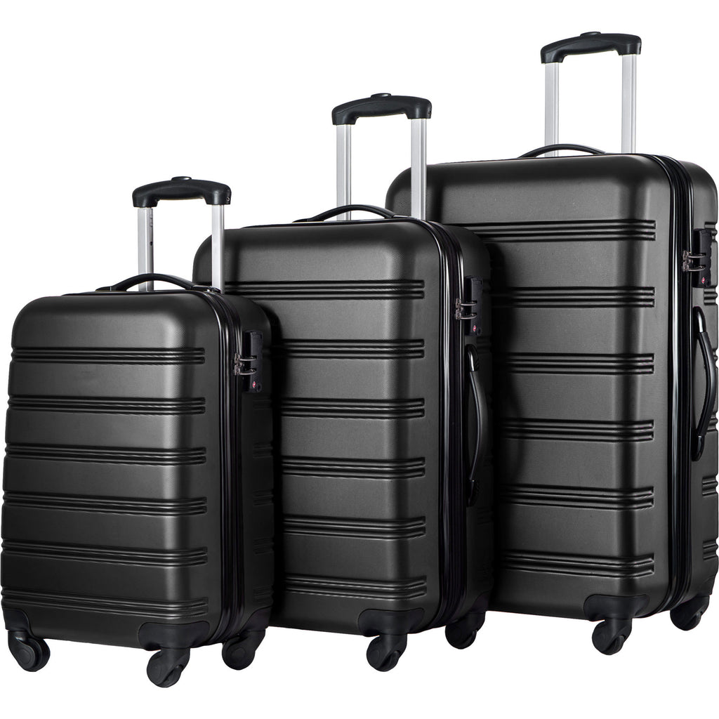 3-Piece Hardside Spinner Luggage Set with TSA Lock – Black