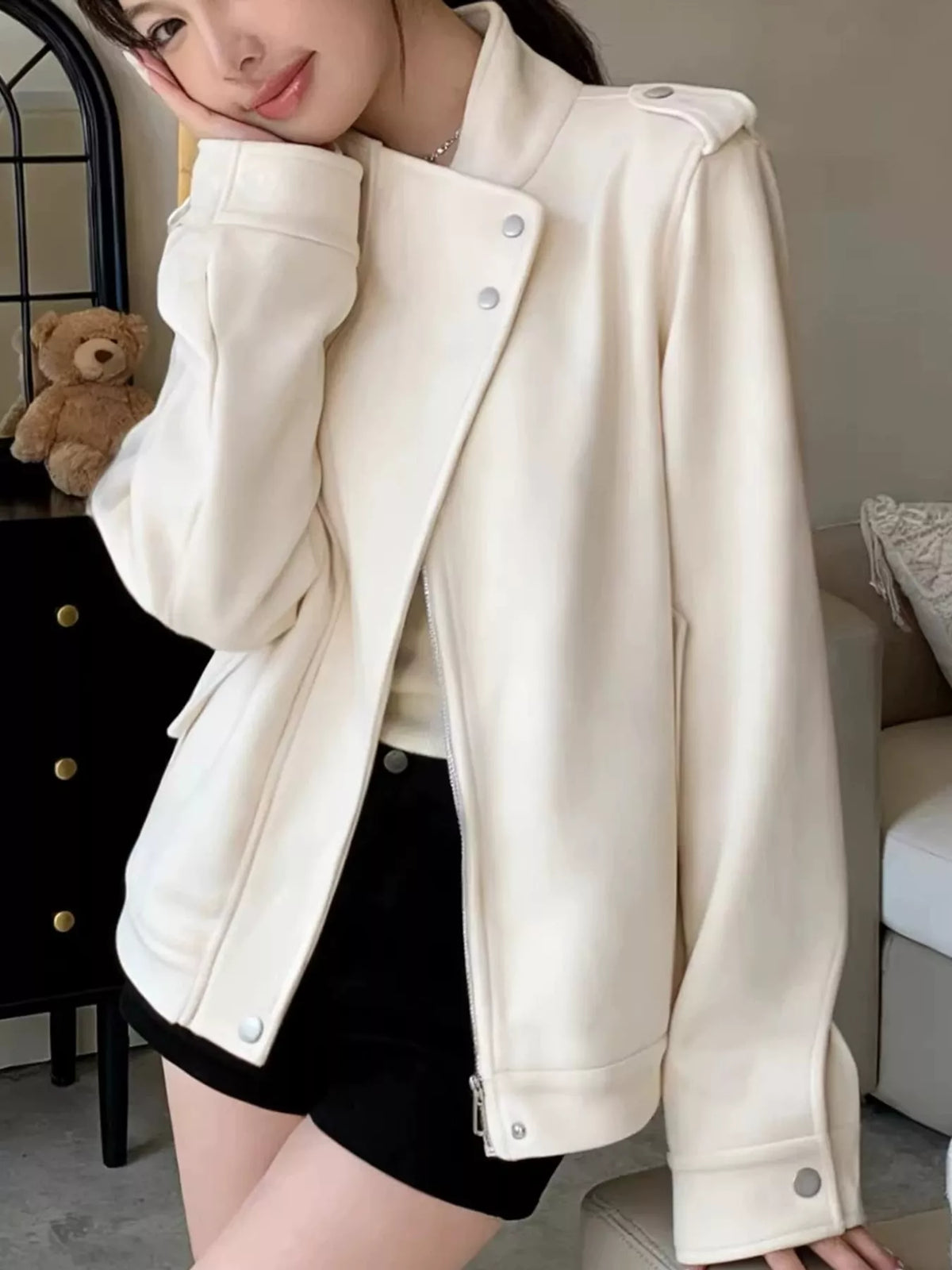 Off-white asymmetric zip-up jacket, view 3