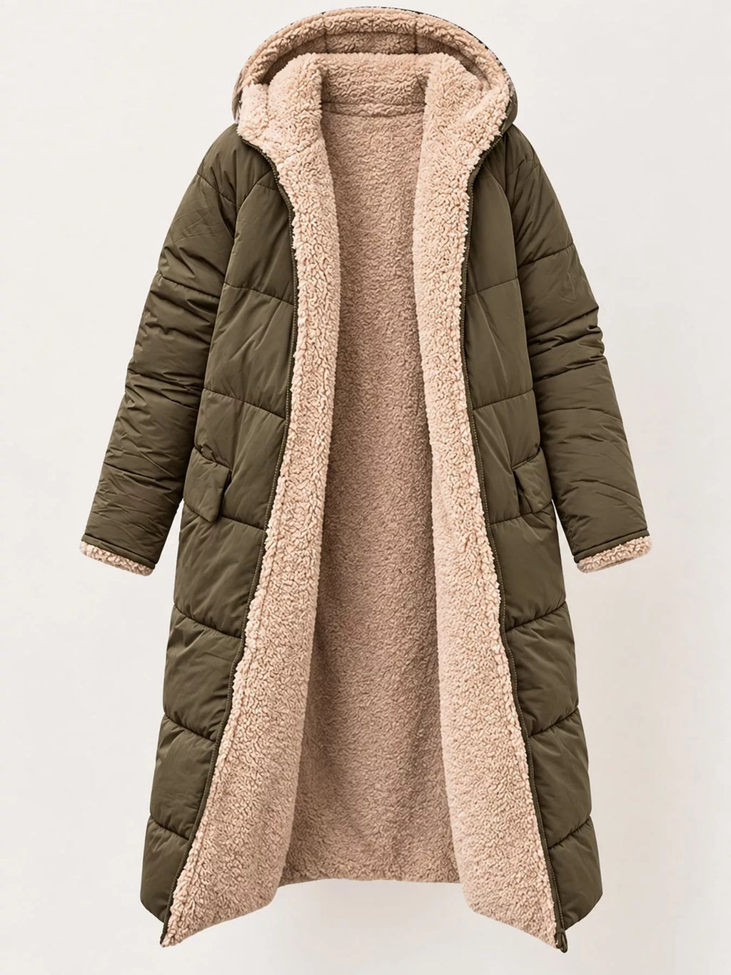 Plus size longline sherpa-lined hooded zip-up coat, view 12