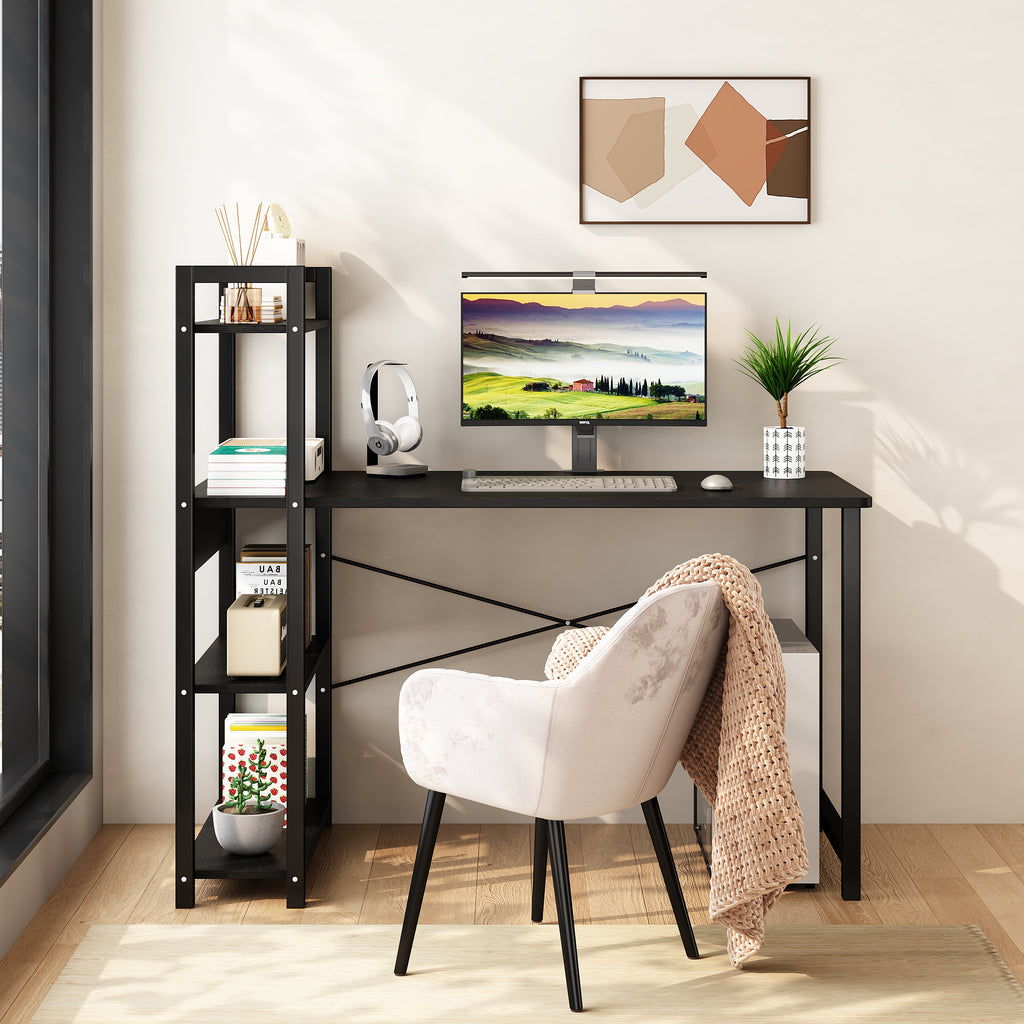 47.3" Computer Desk with 4-Tier Storage Shelves – Black