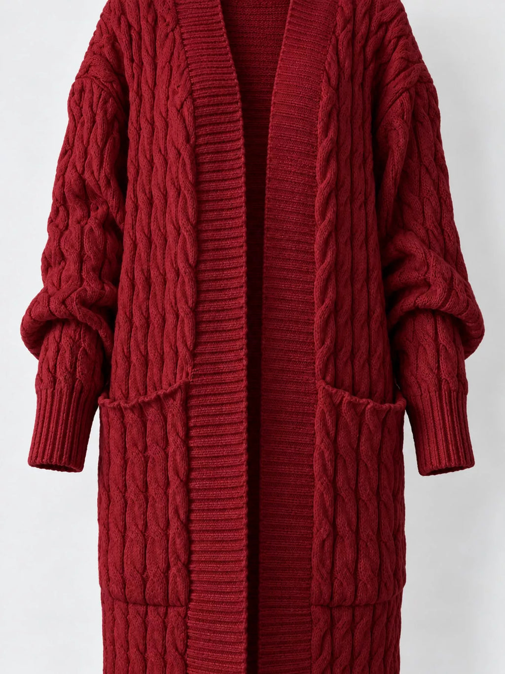 Cable knit longline open-front cardigan, view 14
