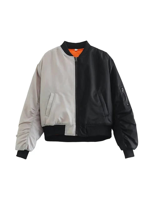 Women's Jacket Fashion Patchwork Bomber Jackets For Women Coat Autumn With Pockets Long Sleeve New in Outerwears