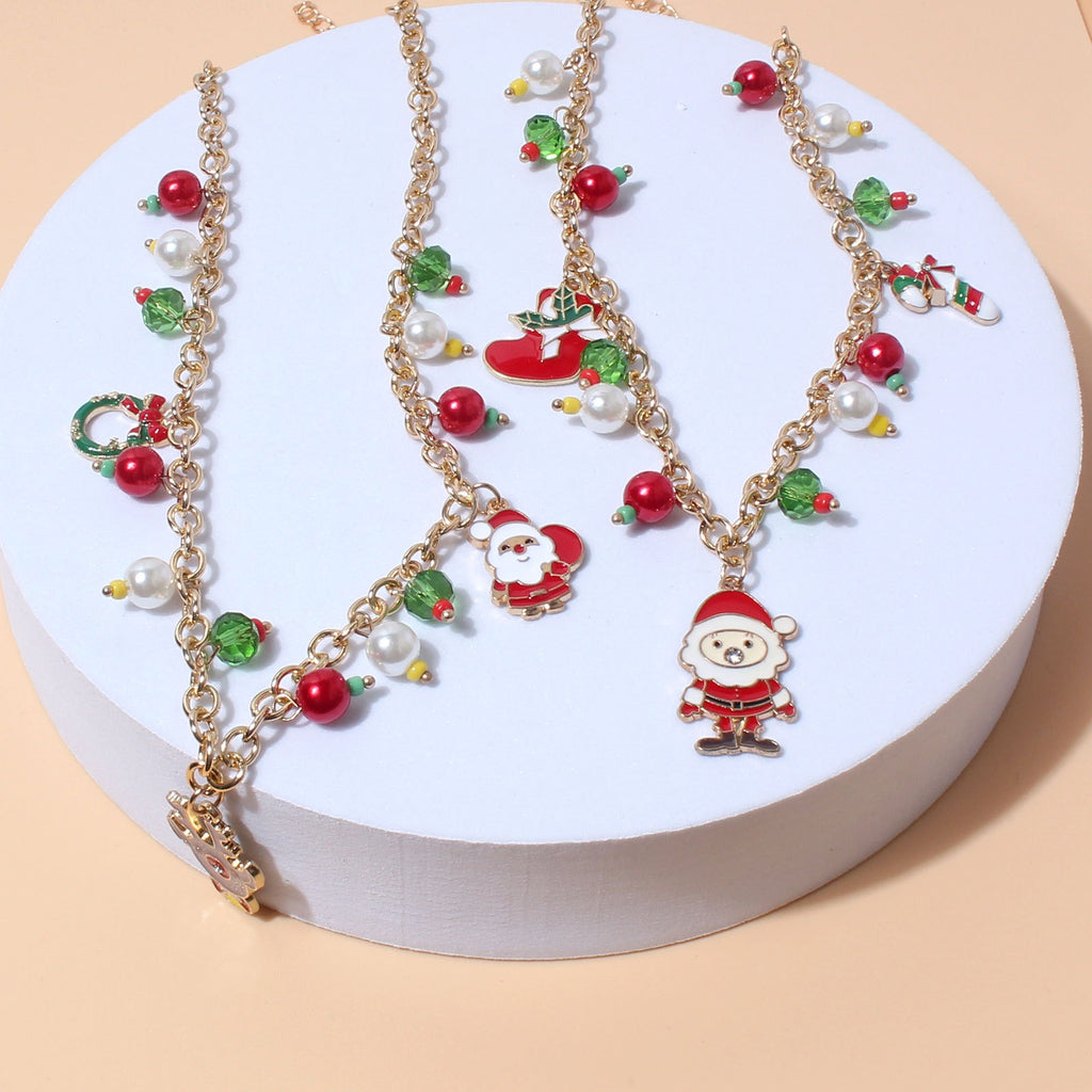 Holiday Necklace Colorful Pearl Christmas Necklace Ornaments