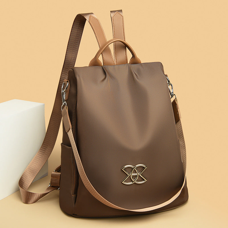 Women's Contrast-Color Nylon Travel Backpack