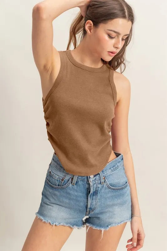 Trendsi HYFVE Mineral Wash Rib Knit Tank top in a soft, textured fabric, featuring a sleeveless design and ribbed detailing.