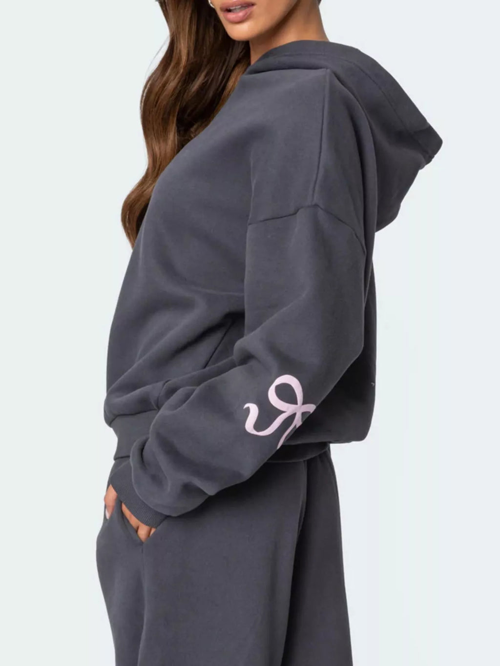 Bow and heart drop shoulder hoodie and pants set, view 9
