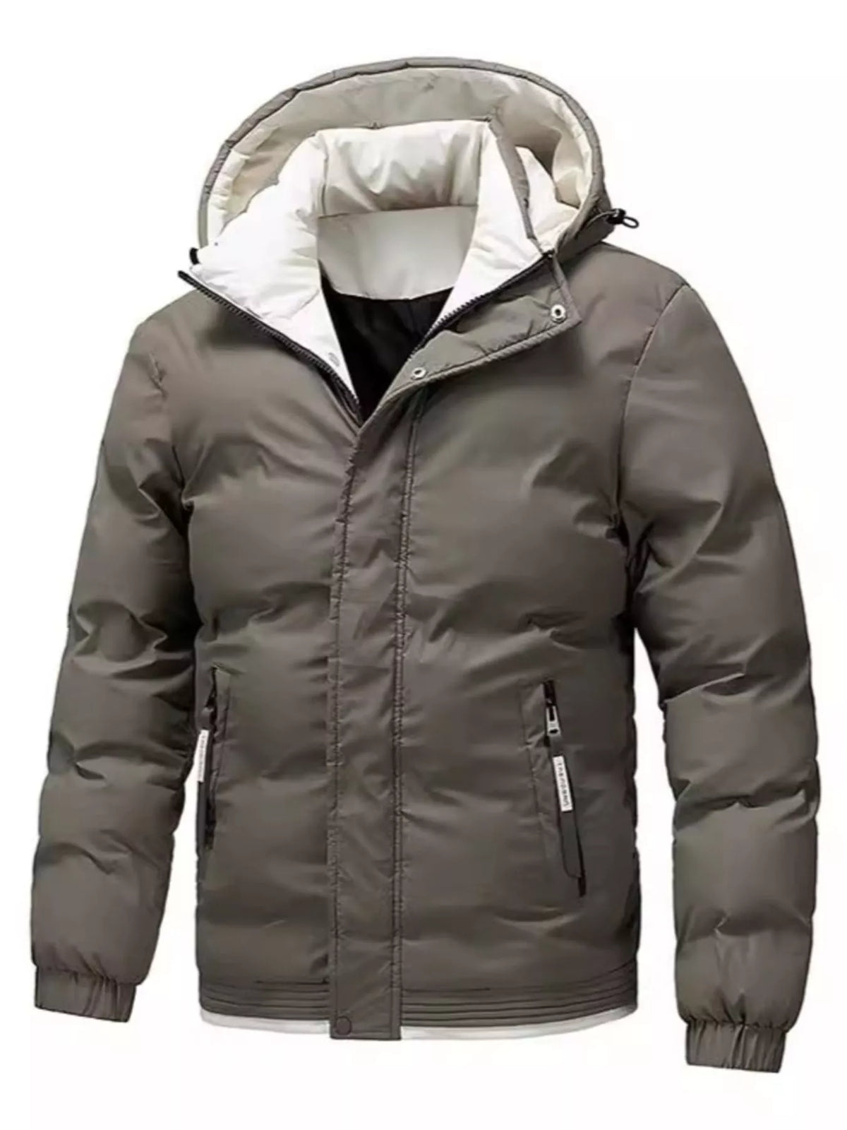 Men's plus size hooded puffer jacket with zip front, view 3