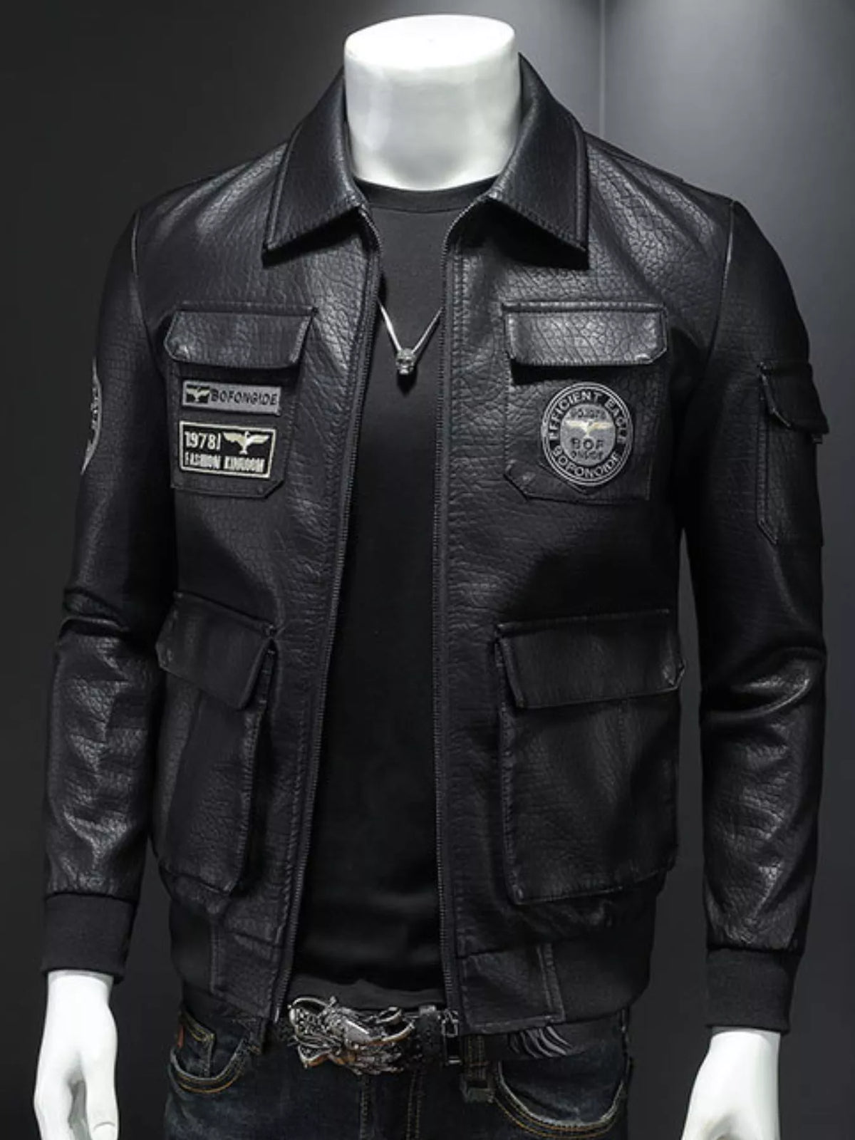 Men's black plus size zip-up bomber jacket