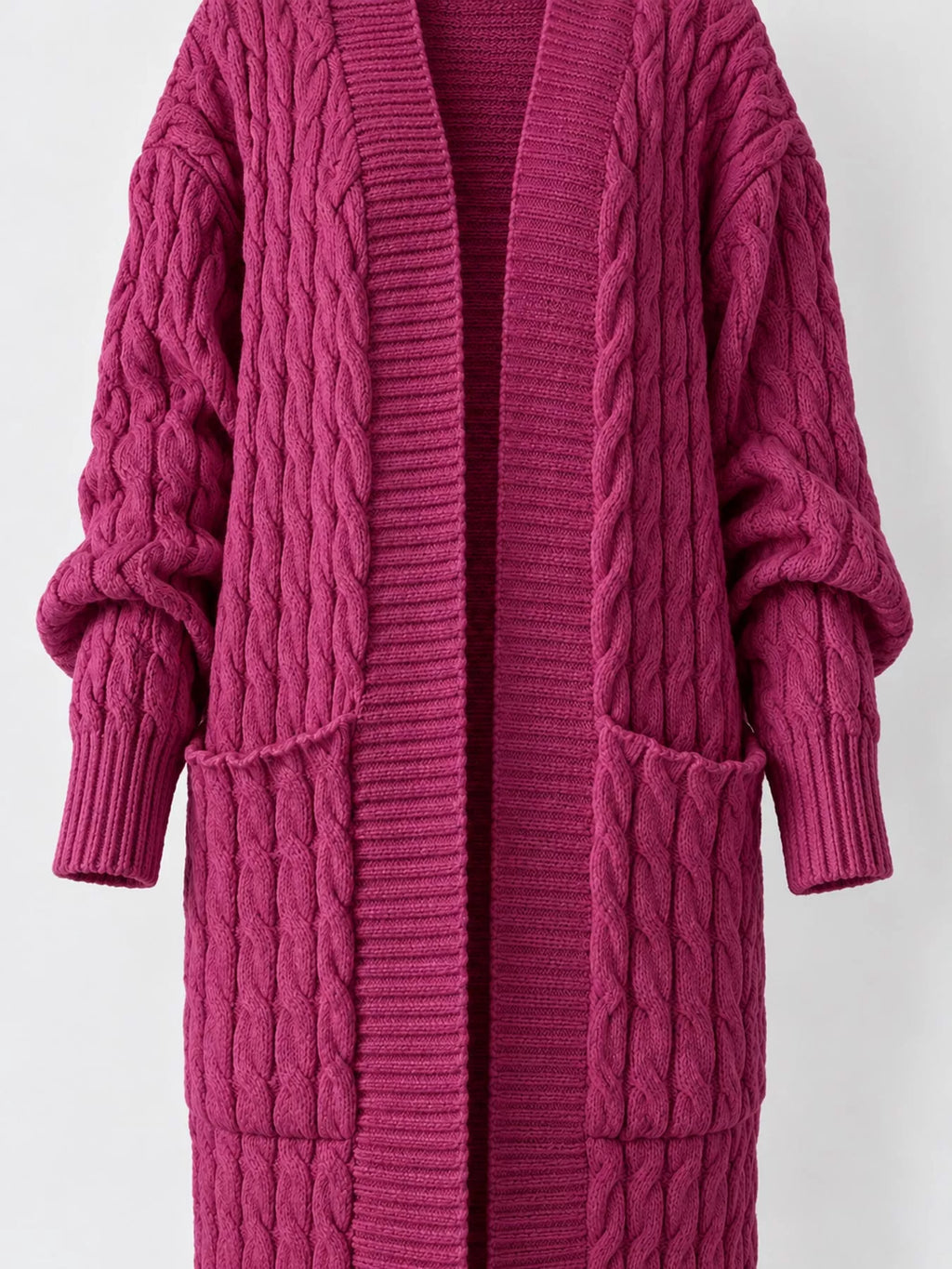 Cable knit longline open-front cardigan, view 50